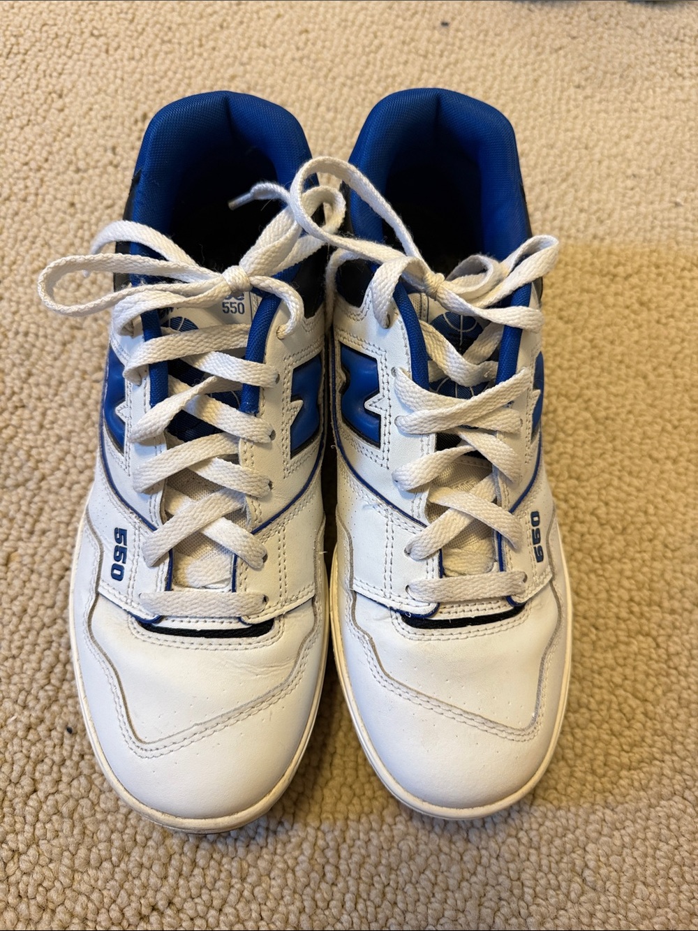 New Balance White and Blue 550 Sneakers